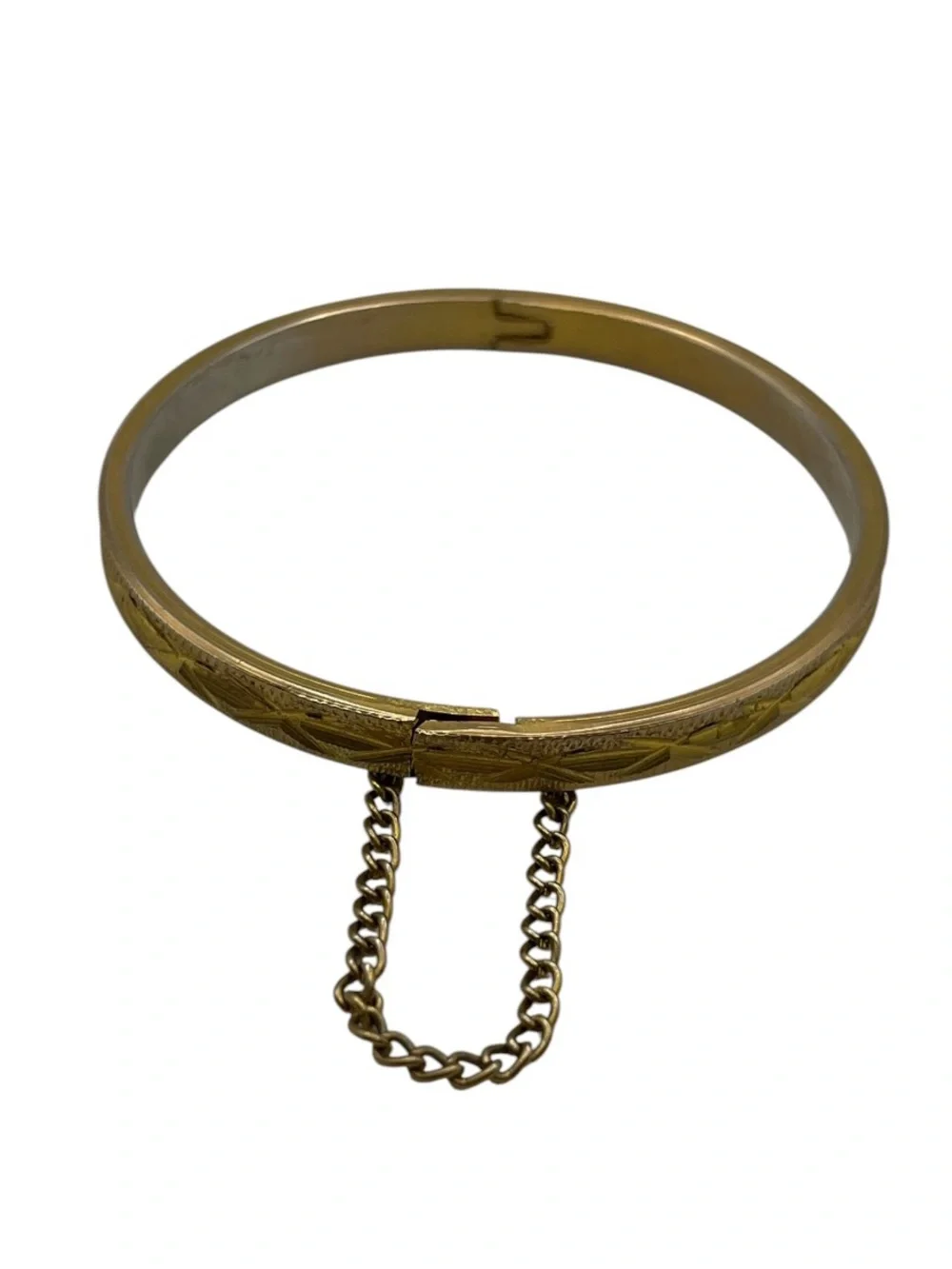 Etched design gold tone small child sized bangle bracelet vintage